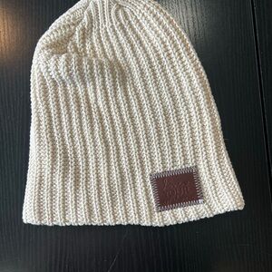 Love Your Melon Beige Knit Beanie with Brown Patch